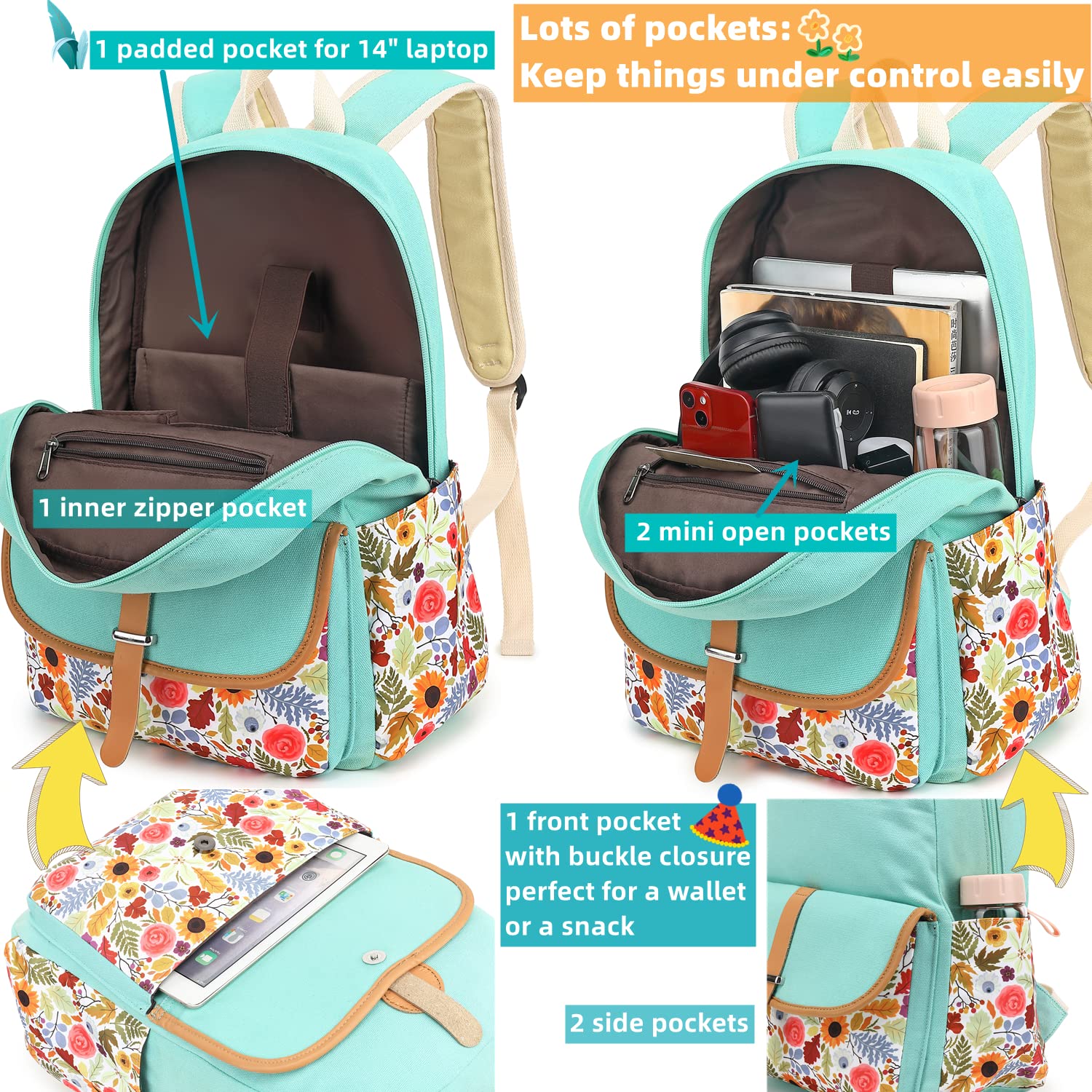 Leaper Canvas School Backpack for Girls Laptop Bag Travel Bag Bookbag Daypack - Image 4