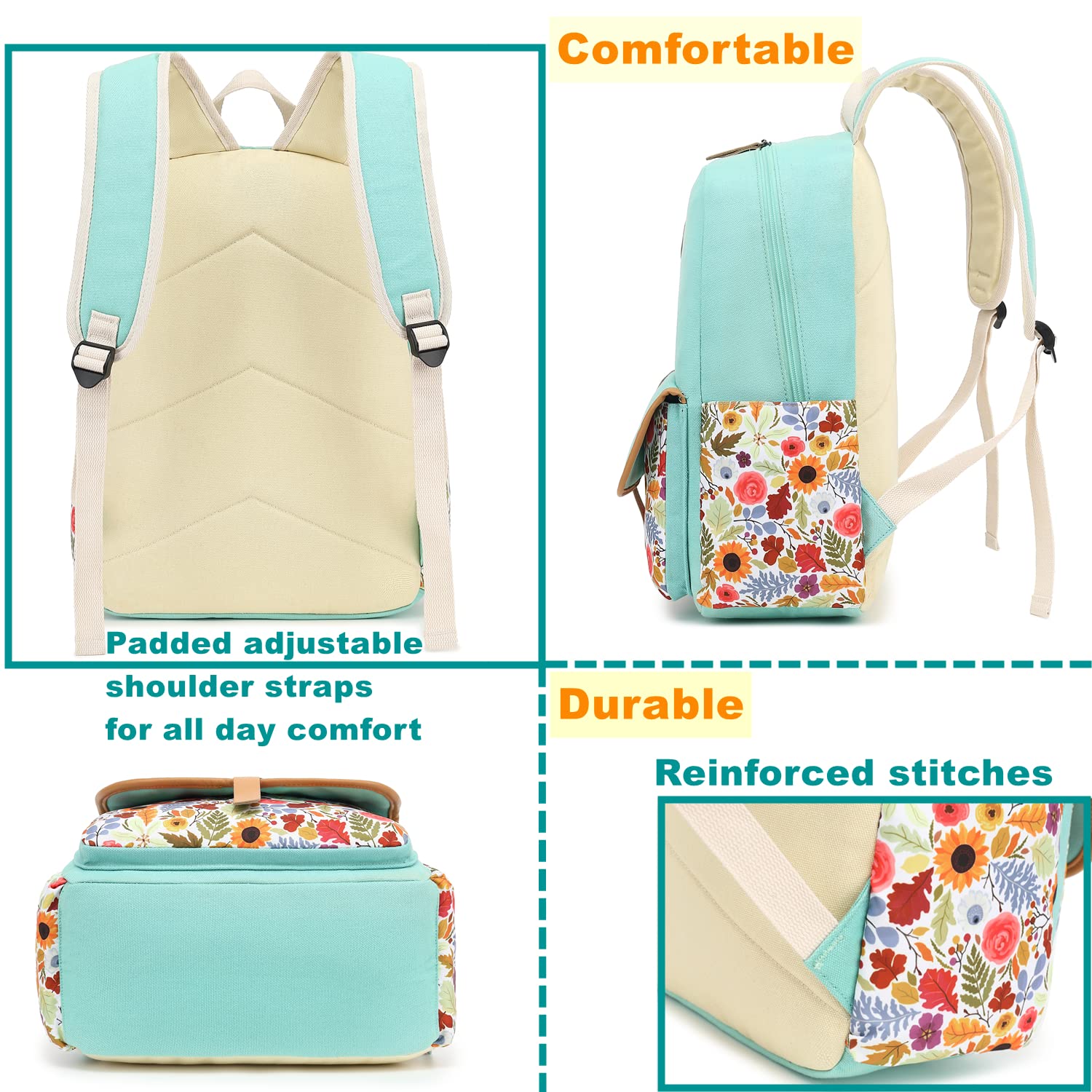 Leaper Canvas School Backpack for Girls Laptop Bag Travel Bag Bookbag Daypack - Image 5