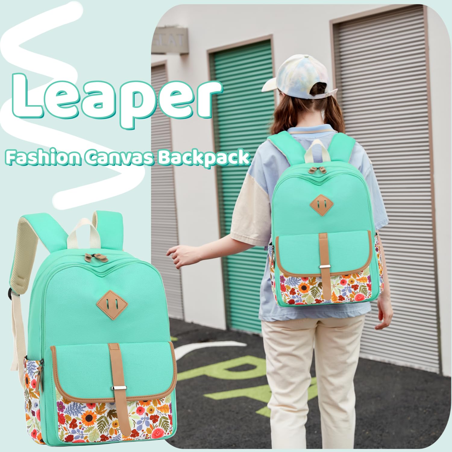 Leaper Canvas School Backpack for Girls Laptop Bag Travel Bag Bookbag Daypack - Image 3