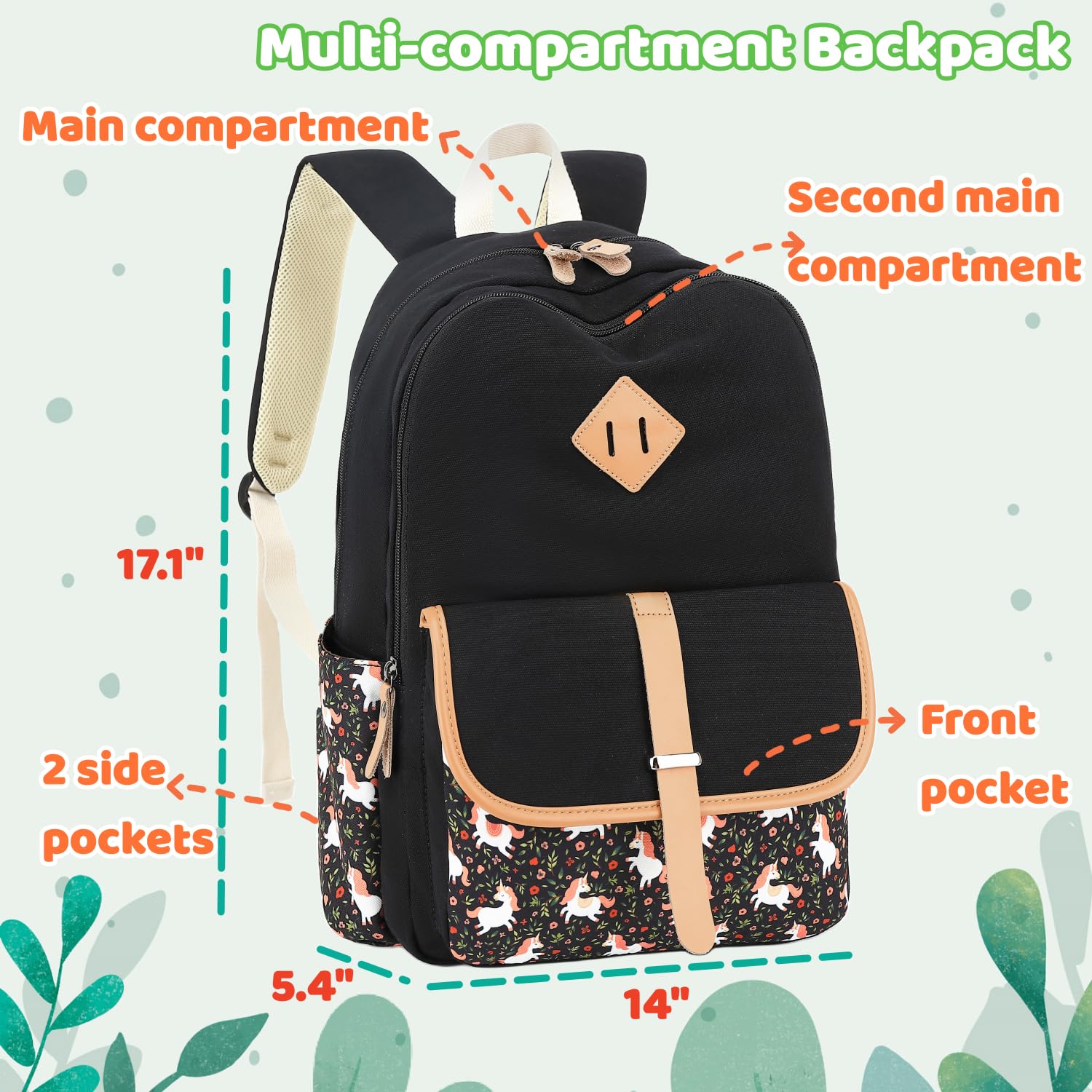 Leaper Canvas School Backpack for Girls Laptop Bag Travel Bag Bookbag Daypack - Image 3