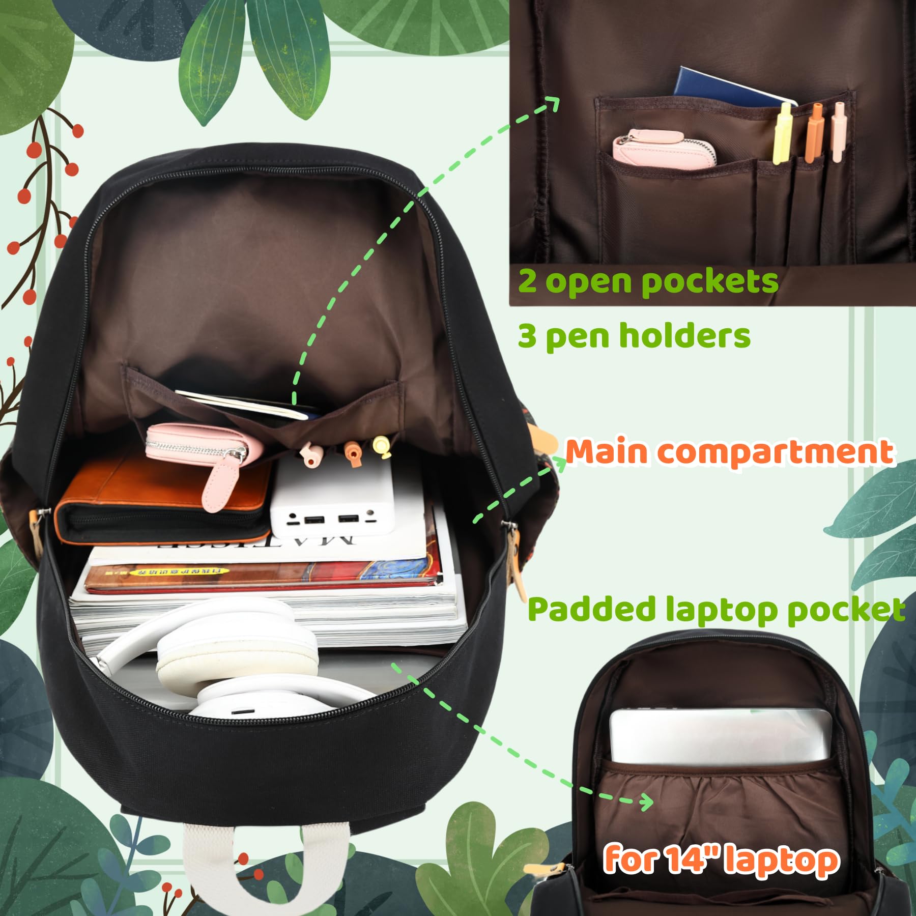 Leaper Canvas School Backpack for Girls Laptop Bag Travel Bag Bookbag Daypack - Image 5