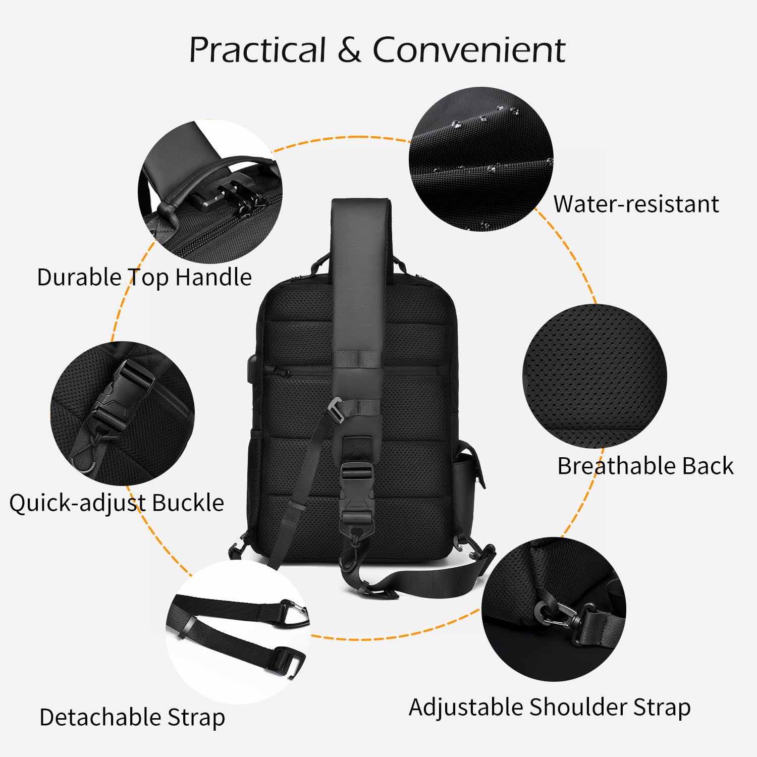 Leaper Crossbody Messenger Bag for Men: 13L Multi-pocket Satchel Sling Shoulder Bags for Travel Daily Work - Women Single Strap Backpack for Cycling, Hiking - Laptop Sling Bag for Men 14 inch, Black - Image 6