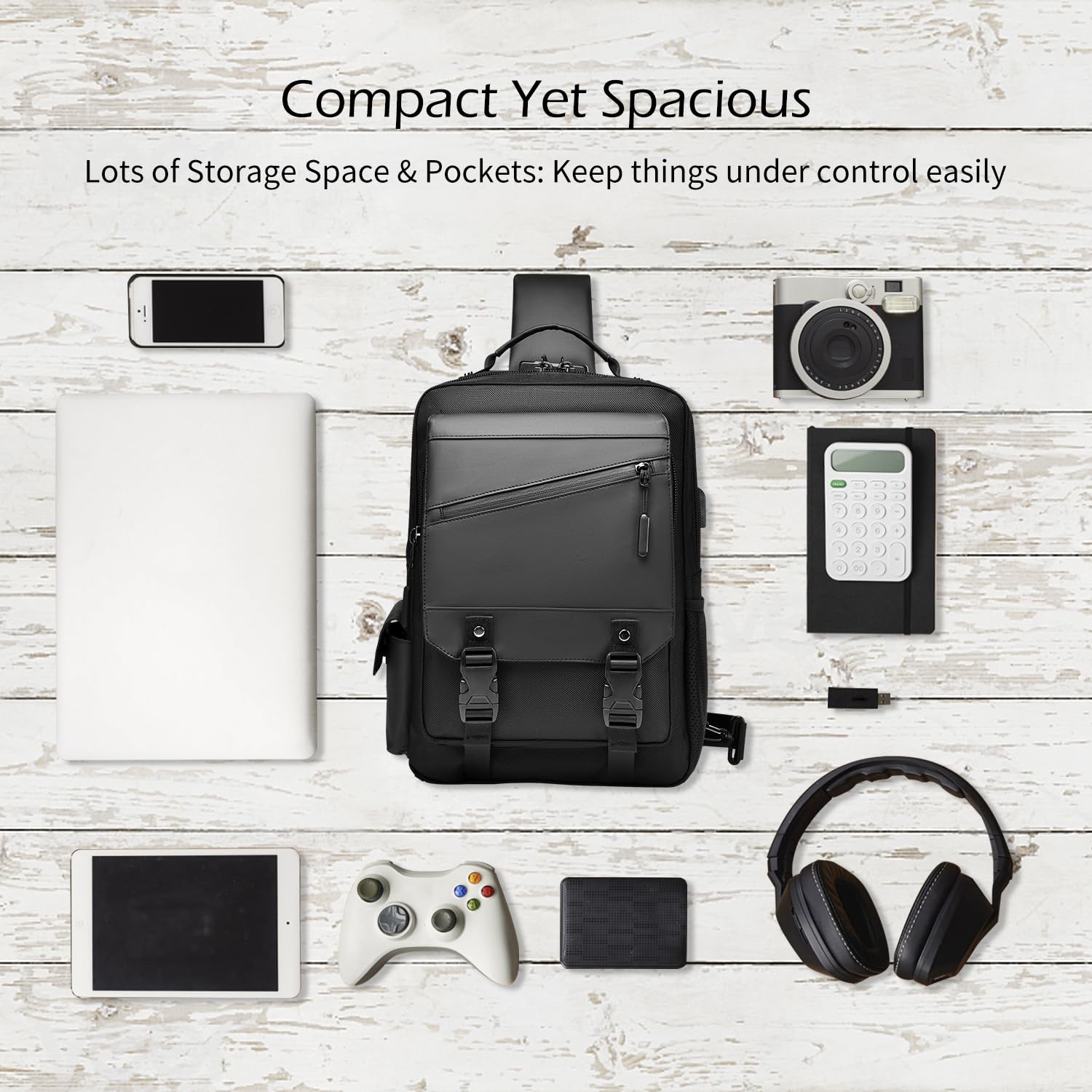 Leaper Crossbody Messenger Bag for Men: 13L Multi-pocket Satchel Sling Shoulder Bags for Travel Daily Work - Women Single Strap Backpack for Cycling, Hiking - Laptop Sling Bag for Men 14 inch, Black - Image 7