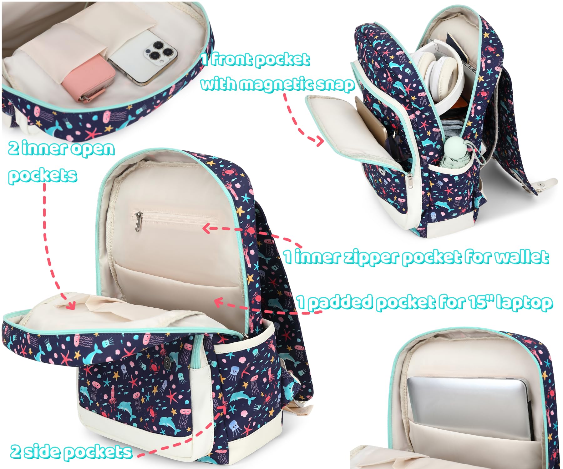 Leaper Cute Laptop Backpack Canvas Bag Daypack Satchel - Image 5