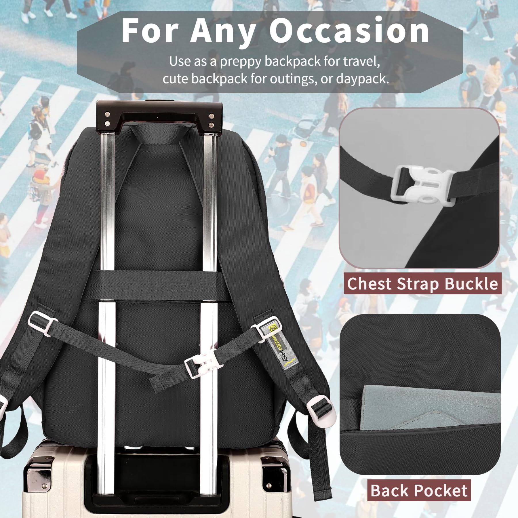 Leaper Preppy Backpack for Teens : 18.5 inch Bookbag Multi-pocket for School Daily -Water Resistant Anti Theft Middle Highschool Student - Aged 10-16 - Gifts for Girls and Kids（Black） - Image 7