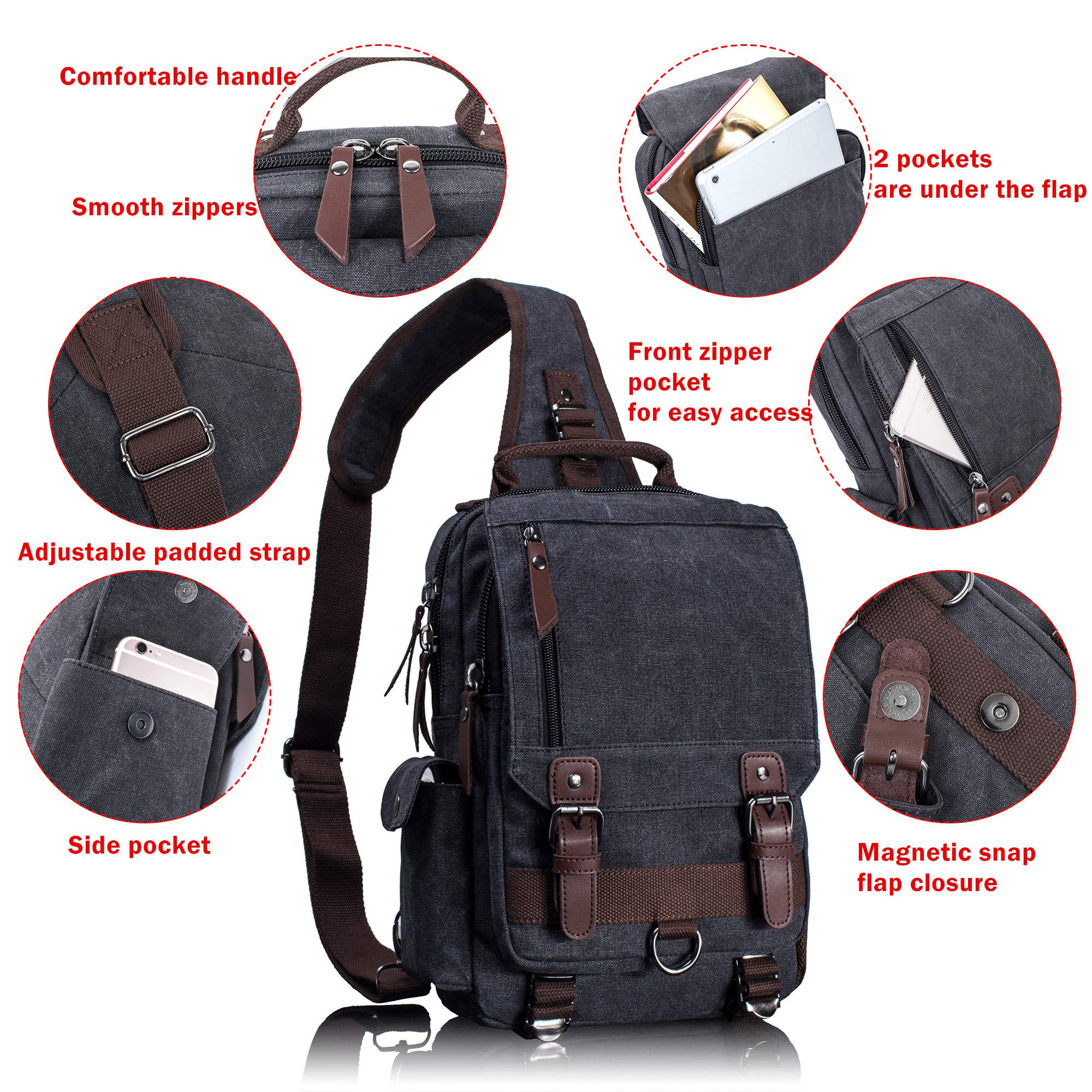 Leaper Retro Crossbody Bag Sling Bag Canvas Messenger Bag for Men Women Shoulder Bag Crossbody Handbags Satchel Travel Bag - Image 3