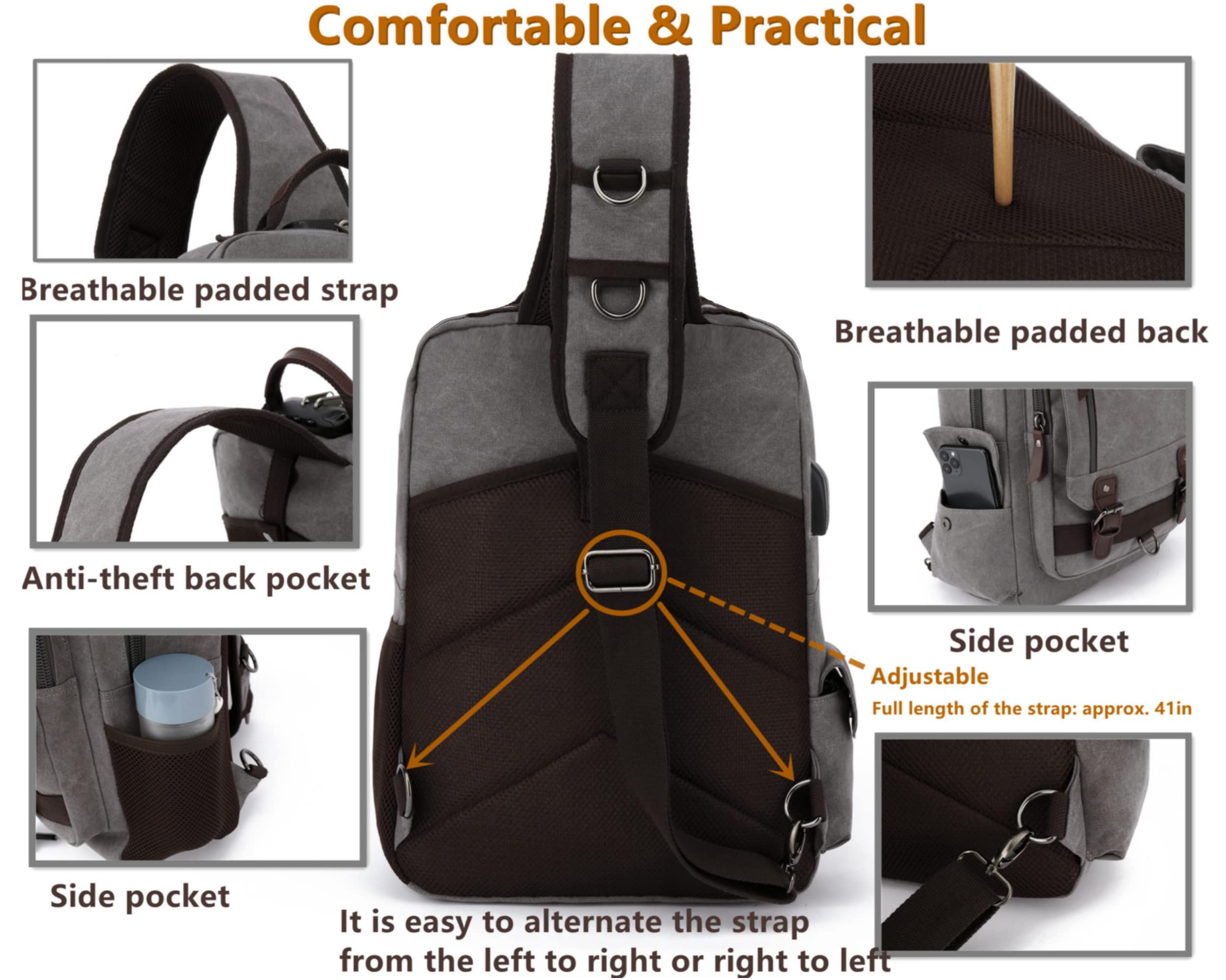 Leaper Retro Crossbody Bag Sling Bag Canvas Messenger Bag for Men Women Shoulder Bag Crossbody Handbags Satchel Travel Bag - Image 3