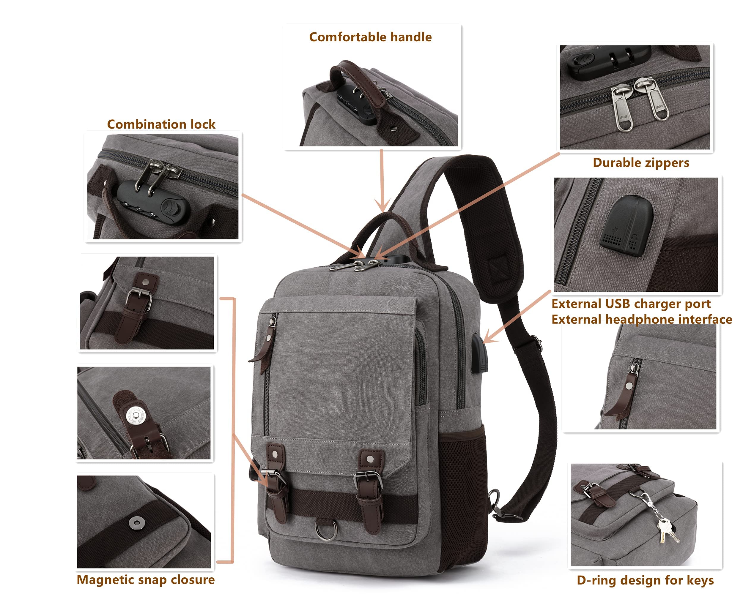 Leaper Retro Crossbody Bag Sling Bag Canvas Messenger Bag for Men Women Shoulder Bag Crossbody Handbags Satchel Travel Bag - Image 3