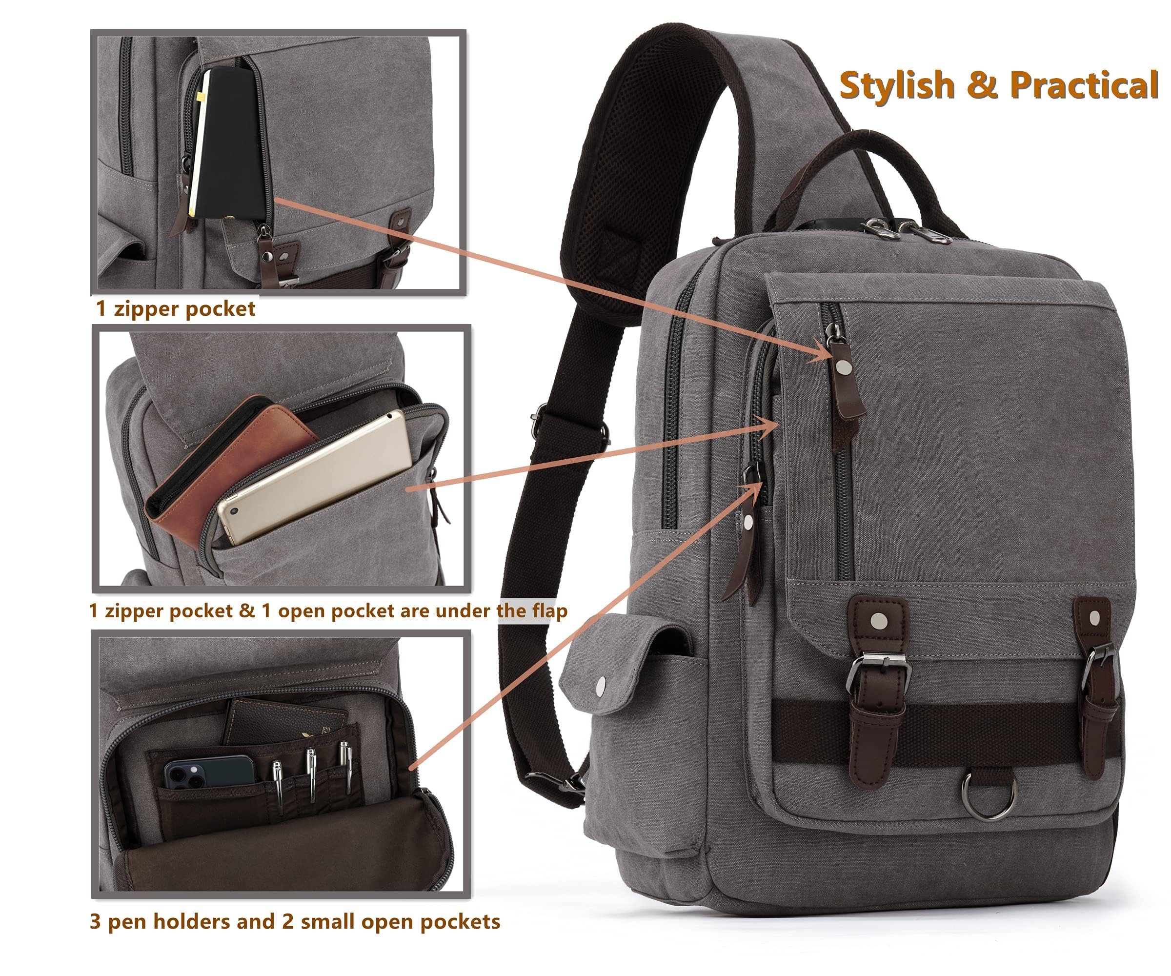 Leaper Retro Crossbody Bag Sling Bag Canvas Messenger Bag for Men Women Shoulder Bag Crossbody Handbags Satchel Travel Bag - Image 4